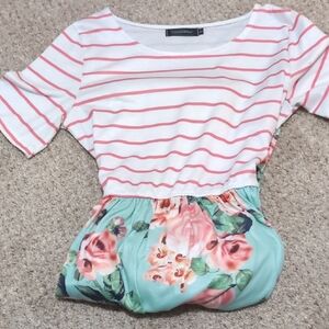 Pink Striped and Floral Maxi Dress